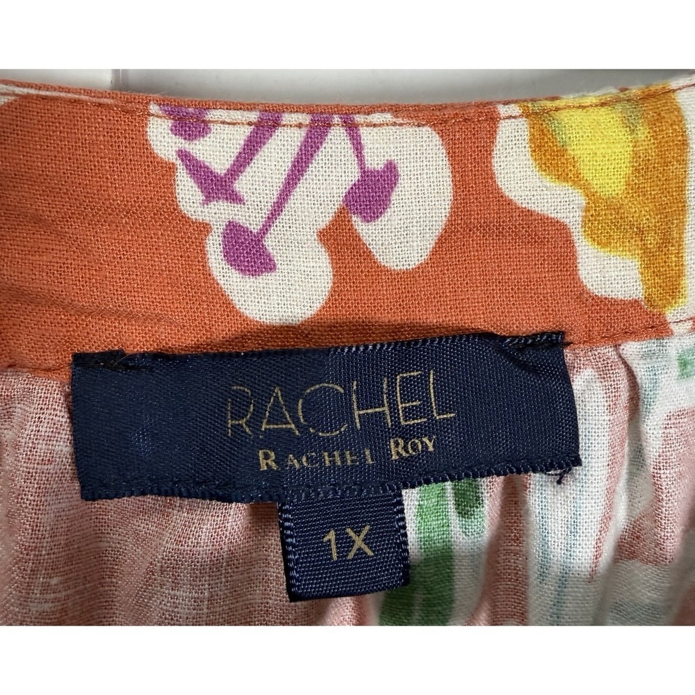 Rachel Roy Floral Tropical Flutter Sleeve Linen Blend V-Neck Women's Size 1X - Picture 2 of 8